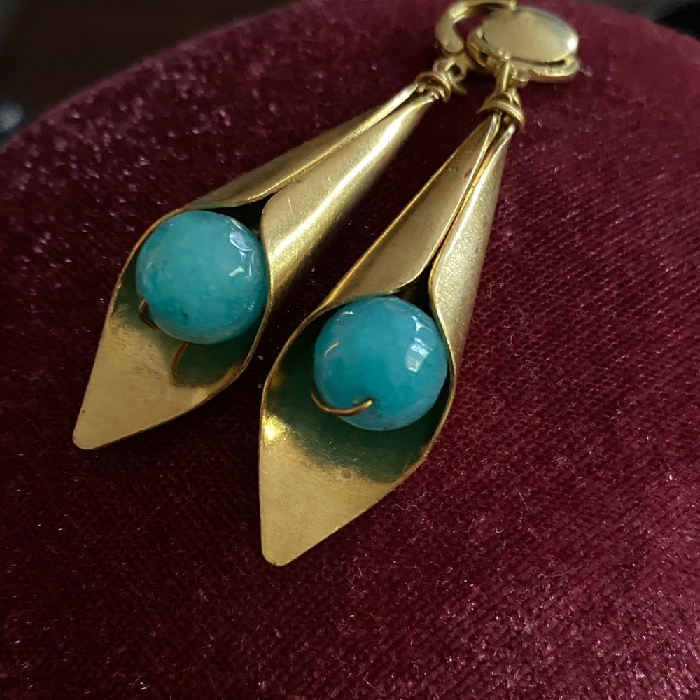 Lovely gold and turquoise coloured dangle drop earring